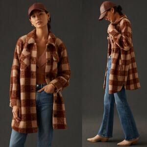 Greylin Plaid Shacket Copper Brown Plaid Anthropologie Coat size S